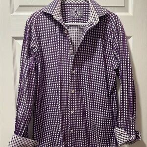 Bugatchi Purple and White Gingham Dress Shirt